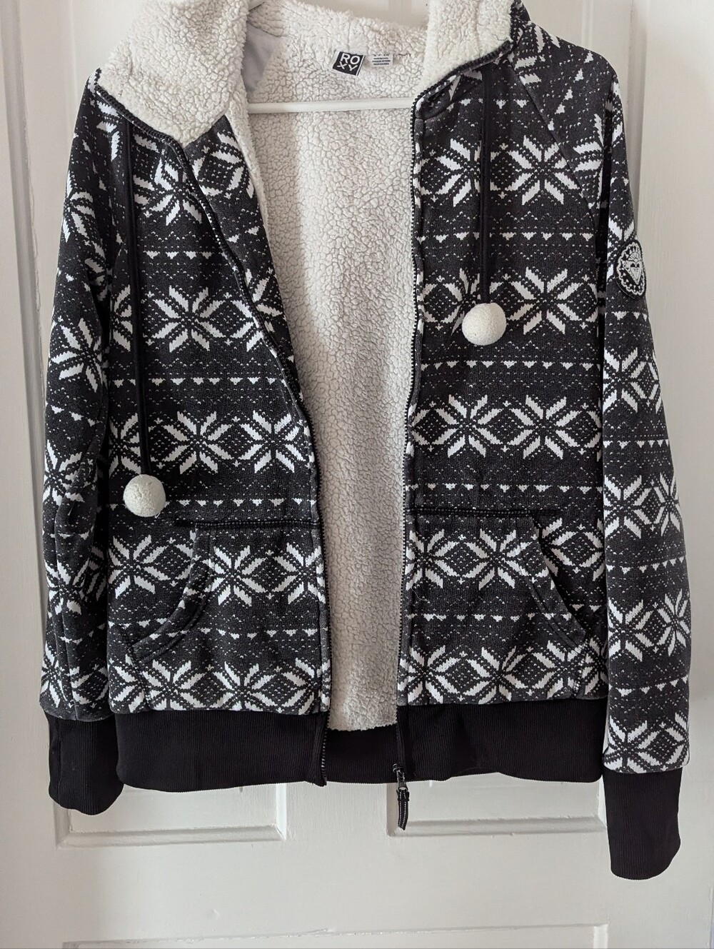 Roxy Black & White Fair Isle Sherpa Zip Hoodie